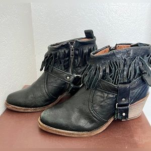 All Saints black leather moto cowboy boot with harness. Size 40, 9.5